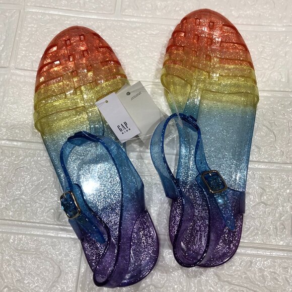 GAP Kids Jelly Sandals Fisherman Closed Rainbow Multicolor Glitter Sz Big Girl 5 - Picture 4 of 4